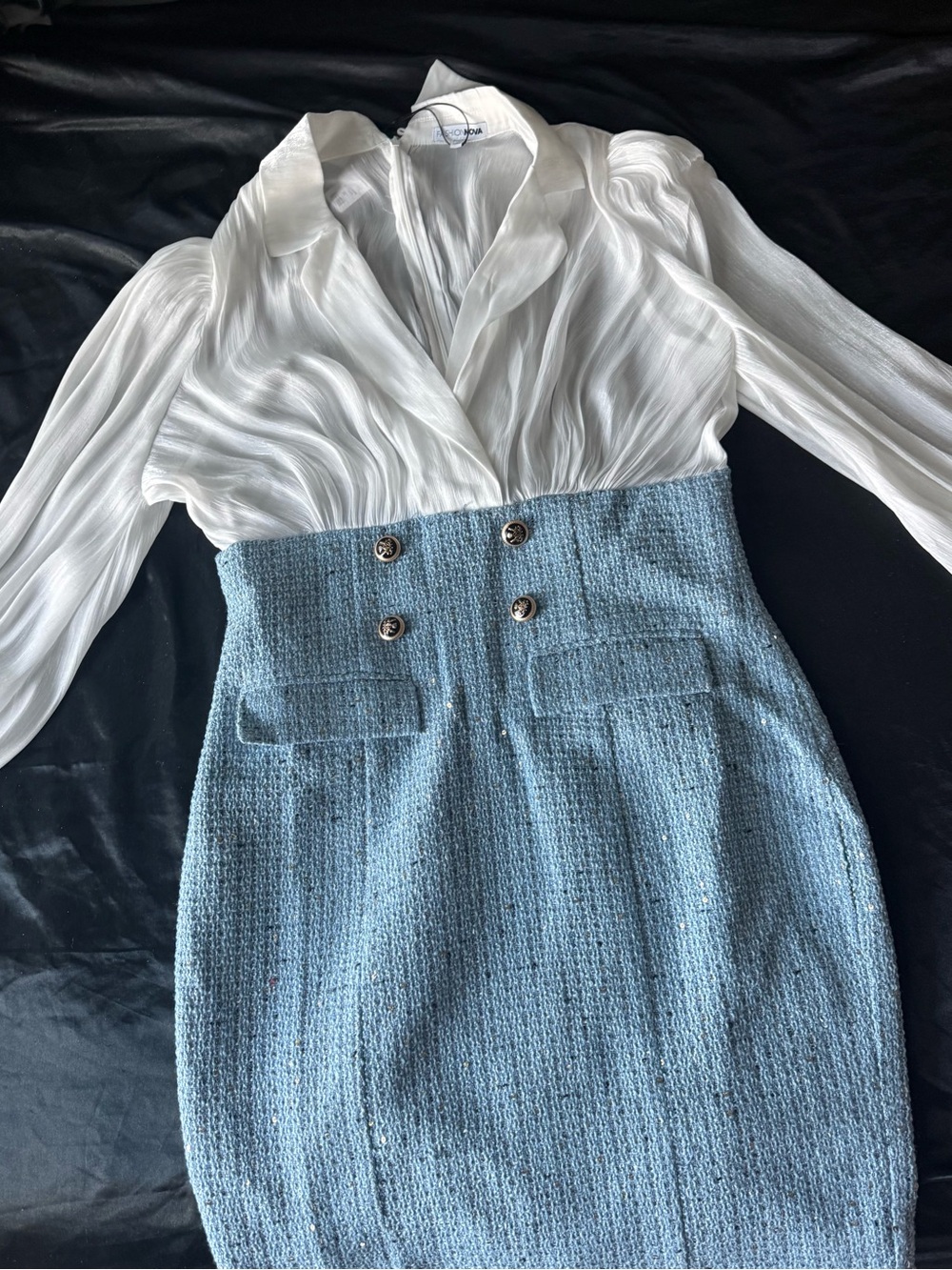 Fashion Nova Light Blue High-Waist Pencil Skirt with Button Detail